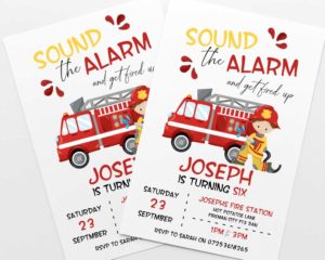personalised birthday party invitations Fireman Invitations