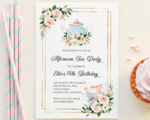 afternoon tea birthday party invitations