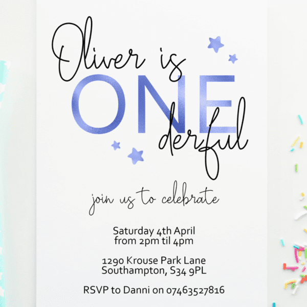 One-derful Birthday Party Invitation - Blue