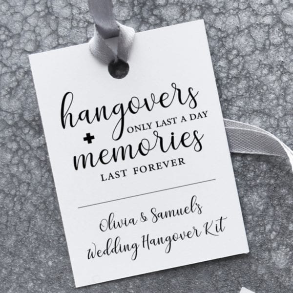 Wedding hangover recovery kit tags