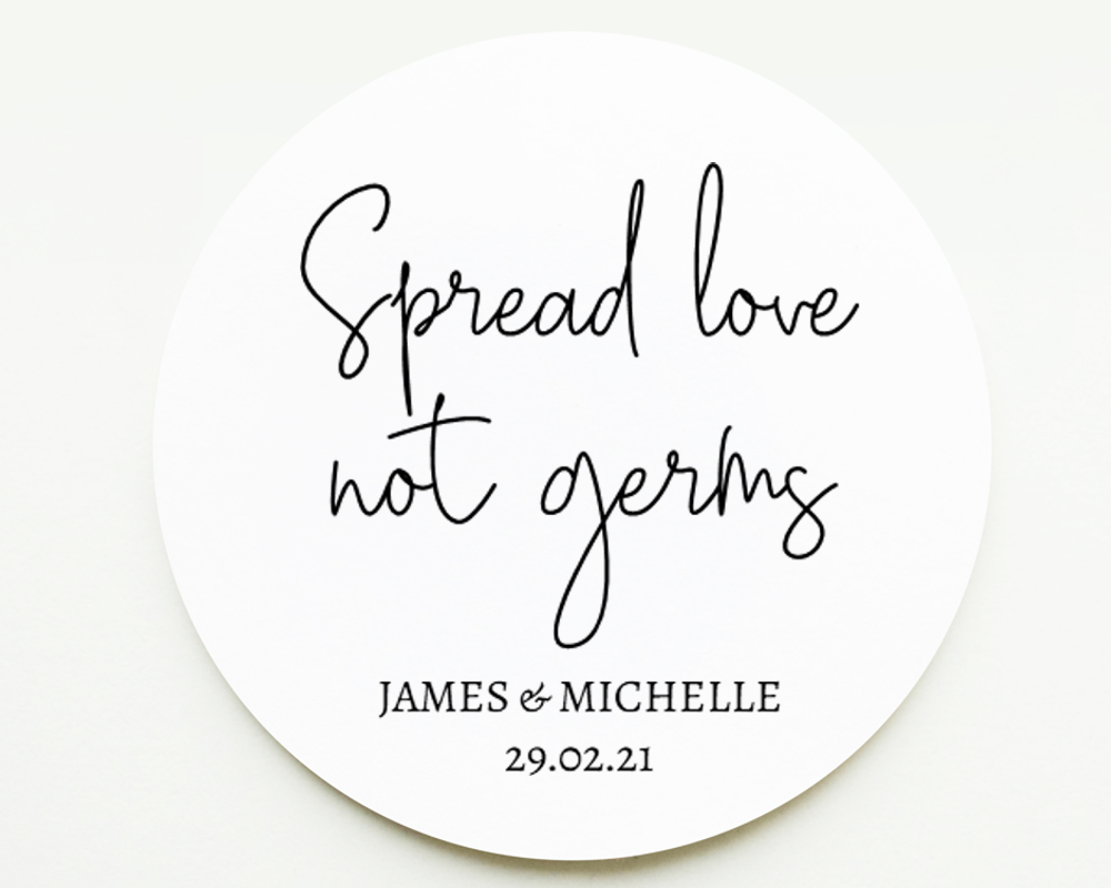 Spread Love Not Germs Fancy Script Wedding Labels