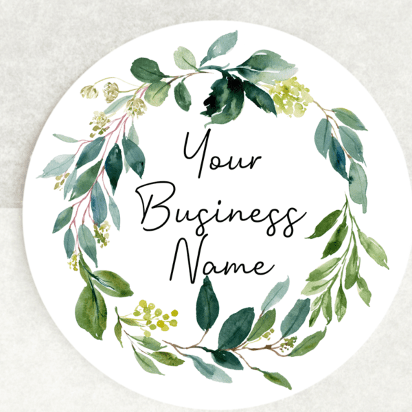 Wreath Business Name Stickers - 37mm