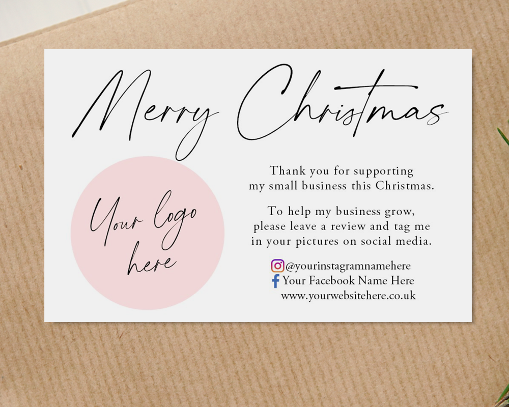 Personalised Christmas Thank You Business Cards Logo and social media names