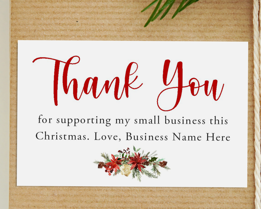 Thank You Christmas Business Cards personalised with your business name garland detail