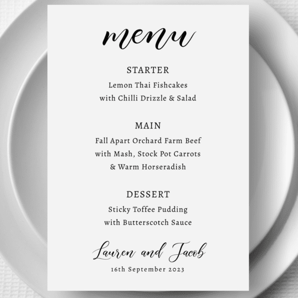 wedding breakfast menu cards