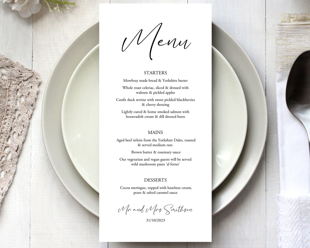 Menu Cards for Weddings